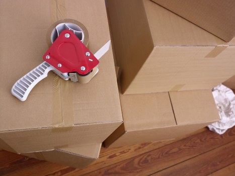 Professional movers packing household items for relocation